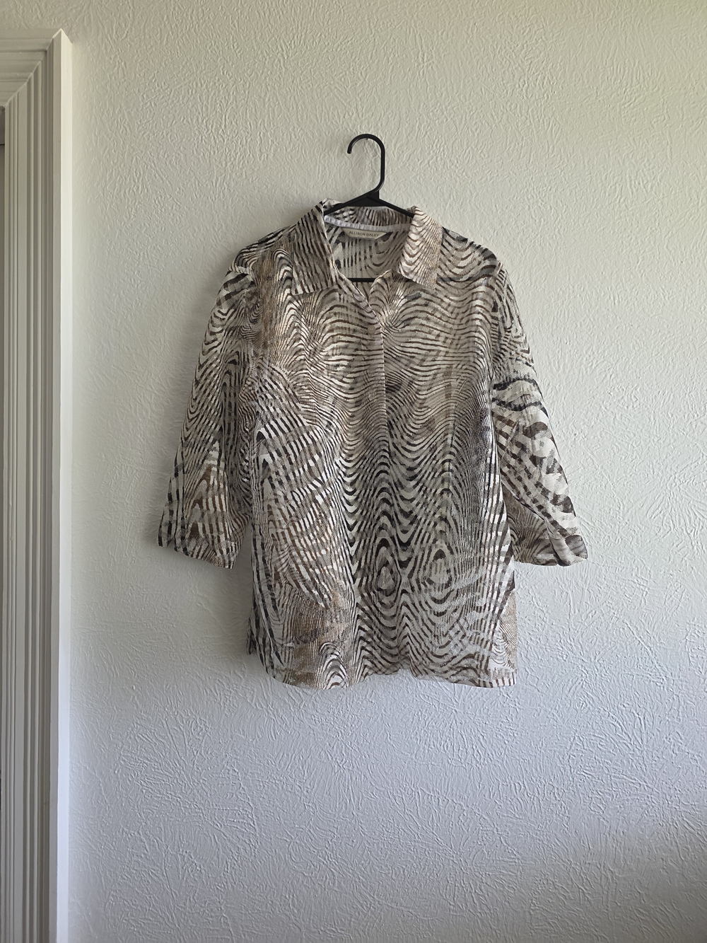 Mobwife Allison Daley Sheer Neutral Animal Print Button-Down Shirt